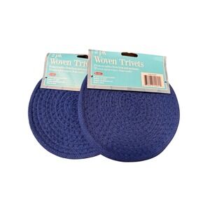 2 pk Woven Trivets - BASE4 - Blue - 6.5" Dia - New - Pot Holders - Coasters 4 pc